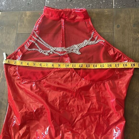 New Wet Look Patent Leather Red Bodysuit Zipper Catsuit Open Crotch Ling… - Picture 9 of 16